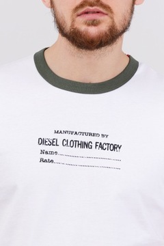 DIESEL Biały t-shirt męski z lamówką khaki r XXL