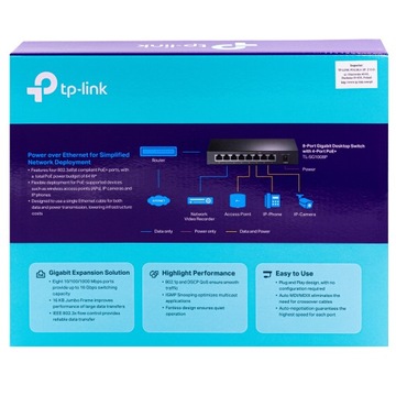 TP-Link TL-SG1008P 8-портовый гигабитный коммутатор 4x PoE 1000 МБ ЭНЕРГОСБЕРЕЖЕНИЕ