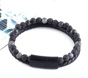 МУЖСКОЙ КОЖАНЫЙ БРАСЛЕТ, ЭЛЕГАНТНЫЕ СТАЛЬНЫЕ БУСЫ, МАГНИТНЫЙ ЗАЖИМ