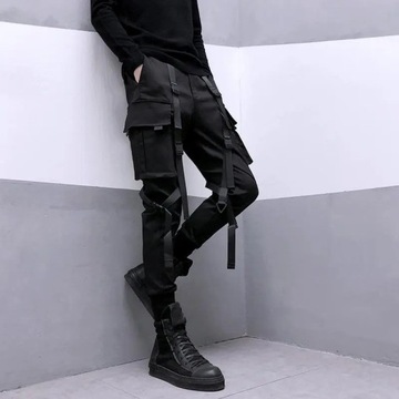 HOUZHOU Techwear Black Cargo Pants for Men Cargo T