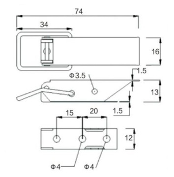 Защелка из нержавеющей стали 74,0 мм R-67 1 шт.