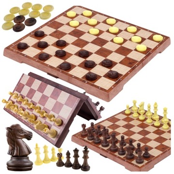 SZACHY MAGNETYCZNE WARCABY 2W1 DUŻE 31X31 KLASYCZNE PODRÓŻNE GRA LOGICZNA