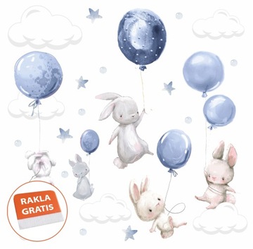 Naklejka na ścianę dla dzieci króliczki balony