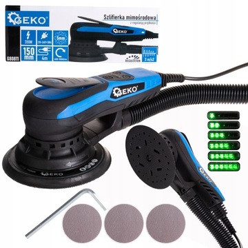 ЭКСЦЕНТРИЧЕСКАЯ ШЛИФОВАЛЬНАЯ МАШИНА GEKO, бесщеточная, 150 мм, 350 Вт, РЕГУЛИРОВКА 4000–1000