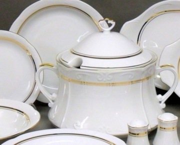 052 BULIONÓWKA 400 ml SPODEK Złoty Pasek KAMELIA CHODZIEŻ MALCER Porcelana