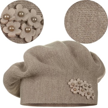 BERET DAMSKI KLASYCZNY ZIMOWY PRODUKT POLSKI MAJKA ELEGANCKI BEŻOWY BEŻ