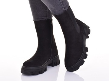 МОДНЫЕ ЖЕНСКИЕ БОТИНКИ, ЗАМШЕВЫЕ ЧЕРНЫЕ УТЕПЛЕННЫЕ БОТИНКИ