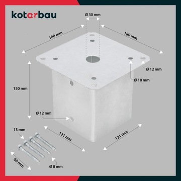 ZESTAW 2x PODSTAWA STOPKA SŁUPA PRZYKRĘCANA 120X120 WSPORNIK KOTWA STALOWA