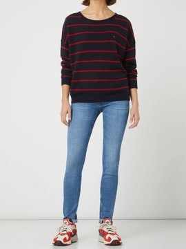 TOMMY HILFIGER CIEMNOGRANATOWY SWETER PASKI (M)