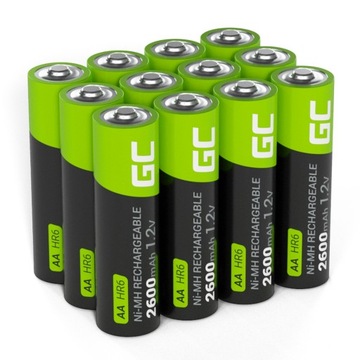 12x AKUMULATORKI AA R6 2600mAh GREEN CELL BATERIE DO PILOTÓW LAMP SOLARNYCH