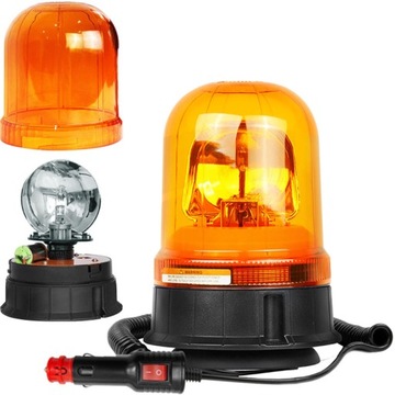 LAMPA OSTRZEGAWCZA BŁYSKOWA KOGUT PRZYKRĘCANY NA ŻARÓWKĘ NA MAGNES 12-24V