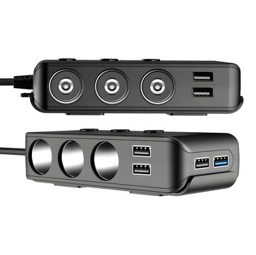 MOCNY ROZDZIELACZ GNIAZDA ZAPALNICZKI SAMOCHODOWEJ 12-24V 4xUSB QC PD 120W