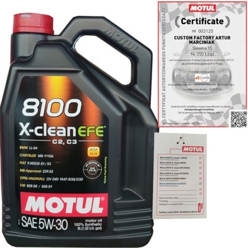 MOTUL 8100 X-CLEAN EFE 5W30 C2/C3 5L BMW LL-04 VW 505 00 + ZAWIESZKA