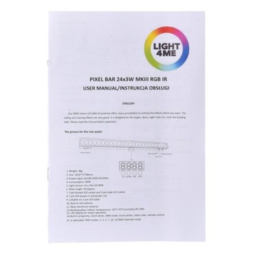 LIGHT4ME PIXEL BAR 24x3W MKIII Пульт дистанционного управления со светодиодной ИК-лентой