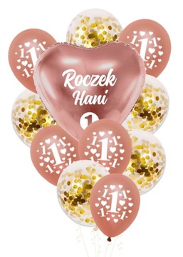 Balony zestaw ROCZEK + IMIĘ rose gold 1 urodziny