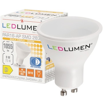 Żarówka LED GU10 9W=75W SMD 1055lm 120° CCD Energooszczędna Brak Migotania