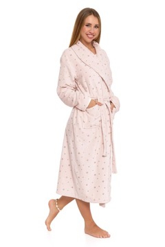 ПУШИСТЫЙ ДЛИННЫЙ ЖЕНСКИЙ ХАЛАТ С ЗОЛОТЫМИ ЗВЕЗДАМИ, ЗАВЯЗАННЫМИ MORAJ M СВЕТЛО-РОЗОВЫЙ