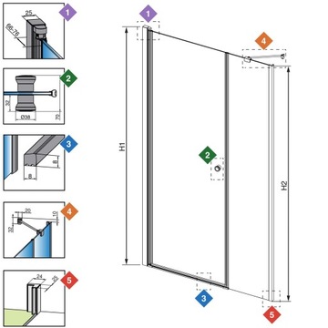 Drzwi prysznicowe szklane prysznic 100 L brązowe