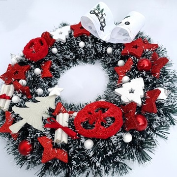 РОЖДЕСТВЕНСКИЙ ВЕНОК НА ДВЕРЬ, РОЖДЕСТВЕНСКИЙ ВЕНОК, ПЛАТЬЕ, 40 СМ, КРАСНЫЙ