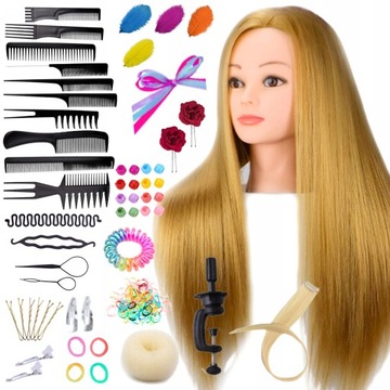 GŁÓWKA FRYZJERSKA do czesania głowa treningowa włosy włos blond + STATYW
