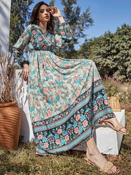 SUKIENKA LETNIA BOHO Z WISKOZY W KWAITY ROZKLOSZOWANA MAXI CASUAL SHEIN S