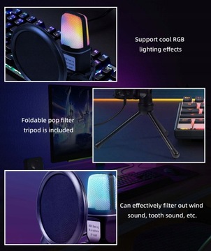 Микрофон для ПК, ЕМКОСТНЫЙ USB LED RGB