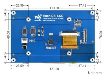 5-дюймовый емкостный сенсорный дисплей RPi DSI 800×480