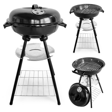 GRILL OGRODOWY WĘGLOWY ORĄGŁY RUSZT Z POKRYWĄ I POPIELNIKIEM