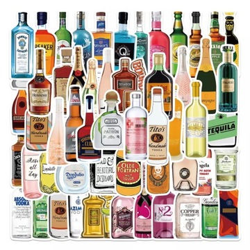 ALKOCHOLE MIX BYTELKI NAKLEJKI TOP WLEPY 50 szt