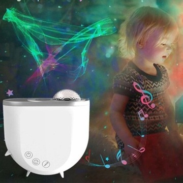 PROJEKTOR GWIAZD GALAXY LED NOCNE ŚWIATŁO GWIEŹDZISTE NIEBO MUZYK BLUETOOTH