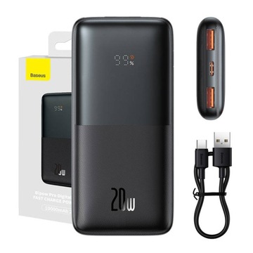 BASEUS PODRÓŻNY POWER BANK 10000 MAH 2X USB USB-C QC 3.0 20W Z KABLEM USB