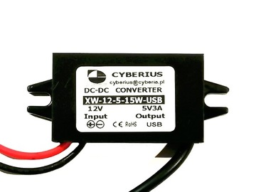 кабель - преобразователь напряжения 12 В x 2 x 5 В/3 А USB для встроенного