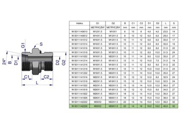 Przyłączka hydrauliczna metryczna BB (XGE) M30x2 22L x M26x1.5 ED Waryński