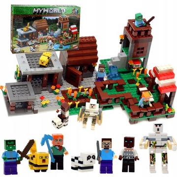 KLOCKI Minecraft FARMA Mała WIOSKA 778 el. 7 FIGUREK światełka ZESTAW LED