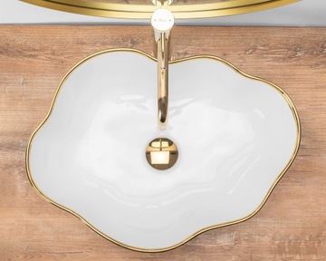 UMYWALKA NABLATOWA ASYMETRYCZNA REA PEARL GOLD EDGE BIAŁO ZŁOTA 51x37 cm