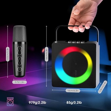 КАРАОКЕ-ДИНАМИКИ С 2 БЕСПРОВОДНЫМИ МИКРОФОНАМИ И СВЕТОДИОДНОЙ ПОДСВЕТКОЙ