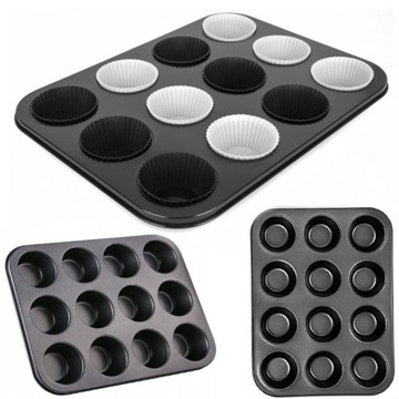 FORMA DO BABECZEK MUFFINEK 12 SZT BLACHA DO PIECZENIA TEFLON NON-STICK