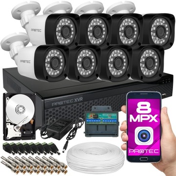 ZESTAW 8 KAMER TUBY 8MPX ROZDZIELCZOŚĆ 4K DYSK 2TB
