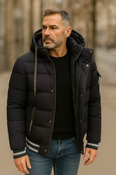КУРТКА-ПУХОВИК МУЖСКАЯ ЗИМНЯЯ УТЕПЛЕННАЯ С КАПЮШОНОМ, ЧЕРНАЯ M