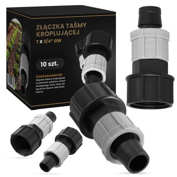 10x ZŁĄCZKA 13 mmx3/4 GW TAŚMY KROPLUJĄCEJ ŁĄCZNIK ZŁĄCZE WĘŻA NAWADNIANIA