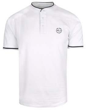 Męska Koszulka (T-Shirt) na Guziki - Pako Jeans - Biała- 3XL