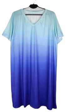 Trapezowa zwiewna sukienka niebieska ombre 4XL 48