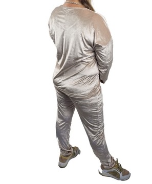 Dres Damski WELUROWY Beżowy KOMPLET CC paparazzi bluza spodnie błyszczący
