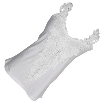 Dziewczęce damskie bawełniane topy bez rękawów koronkowa bluzka crop 4XL biała