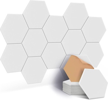 PANELE AKUSTYCZNE HEXAGON 30X26X1 BIAŁE SAMOPRZYLEPNE WYGŁUSZAJĄCE 12SZT