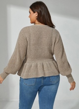 SHEIN PLUS SIZE SWETER Z FALBANKĄ BEŻOWY 48 VBF