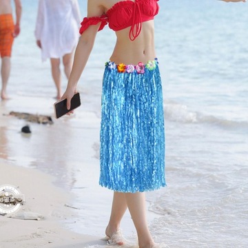 Zestaw kostiumów ze spódnicą hawajską Cosplay strój narodowy plażowy damski 80cm niebieski