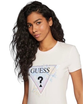 GUESS T-Shirt damski W3RI18 J1314 Różowy Slim M