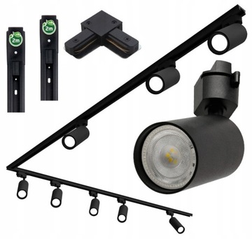 Zestaw 8x SPOT lampa GU10 na szynę 1f SZYNOPRZEWÓD szyna 2m + 2m + narożnik