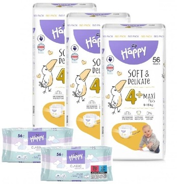 ZESTAW Zapas na miesiąc Happy: Pieluszki 4+ +Chusteczki
